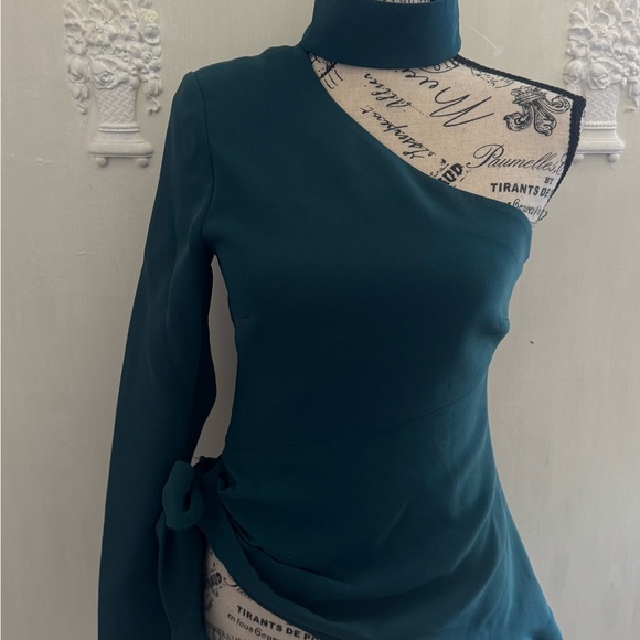 cinq a sept Tops - Teal Asymmetrical Long Sleeve Top